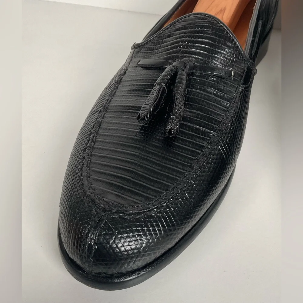 Zelli Italia | Teju Lizard Tassel Loafers | Black | Men’s 9 M